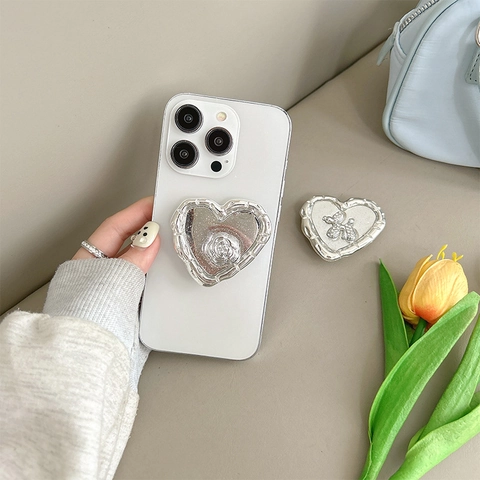 Silver Alloy Rhinestone Heart Phone Griptok Holder 3D Balloon Dog Bow Bear Adhesive Foldable Finger Ring Grip Women Gift