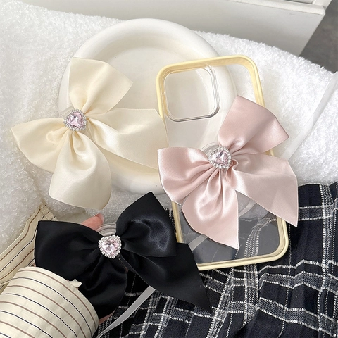 Supporto Per Cellulare Fiocco Strass Gemma Cuore Nastro Raso Estensibile Pieghevole Supporto Mobile Per Donne Ragazze