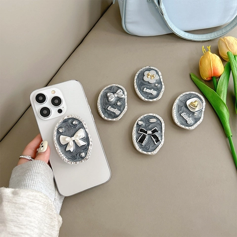 Supporto Per Impugnatura Per Telefono Retrattile 3D Fiocco Fiore Cuore Strass Motivo Marmo Plastica Supporto Adesivo
