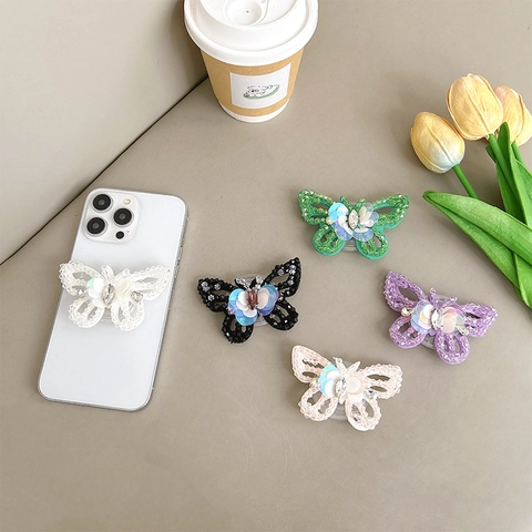 Supporto Per Telefono Farfalla Griptok Estensibile Fatto A Mano Perline Paillettes Strass Accessorio Per Cellulare Estetico Per Ragazze