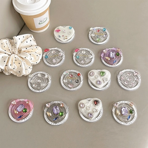 Magnetic Phone Grip Heart Shape Colorful Rhinestone Gemstone Plastic Expandable Stand Desktop Holder Universal Accessory