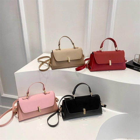 Borsa A Mano Minimalista In Pelle PU Per Donna Elegante Borsa A Tracolla Quadrata Con Chiusura In Metallo Dorato E Manico