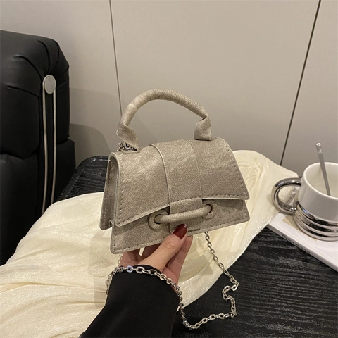 Mini Handbag Crossbody Shoulder Bag Textured PU Fabric Trapezoid Shape Metal Chain Strap Solid Color Elegant Trendy Daily Women