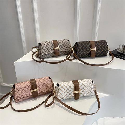 Borsa Baguette Vintage Con Stampa Monogramma In Pelle PU Borsa A Tracolla Con Fibbia In Metallo Dorato Per Donna Stile Francese