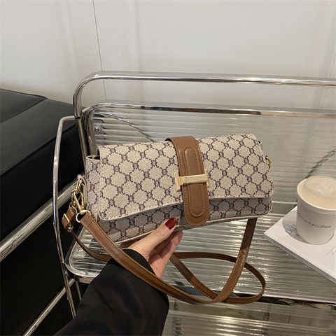 Borsa Baguette Vintage Con Stampa Monogramma In Pelle PU Borsa A Tracolla Con Fibbia In Metallo Dorato Per Donna Stile Francese