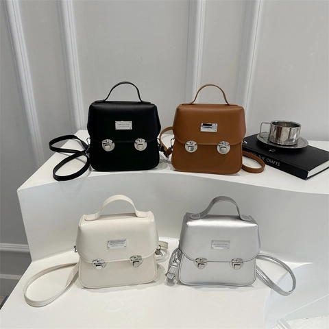Borsa A Tracolla Piccola Quadrata In Pelle PU Retrò Con Doppia Chiusura Manico Superiore Tracolla Regolabile Borsa Vintage