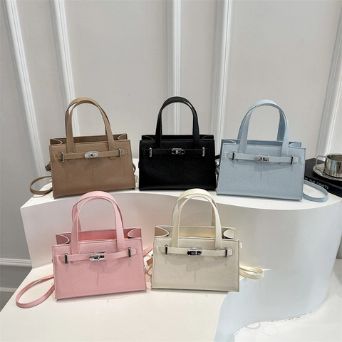 Damen Handtasche PU Leder Lychee Muster Metallschloss Umhängetasche Für Pendler Elegant Mode