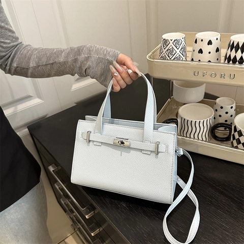 Damen Handtasche PU Leder Lychee Muster Metallschloss Umhängetasche Für Pendler Elegant Mode
