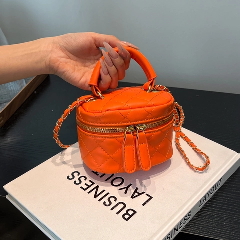 Damen Mini Gesteppte Rauten-Kosmetiktasche Mit Kettenriemen Elegante PU-Leder Kleine Quadratische Umhängetasche Für Den Alltag