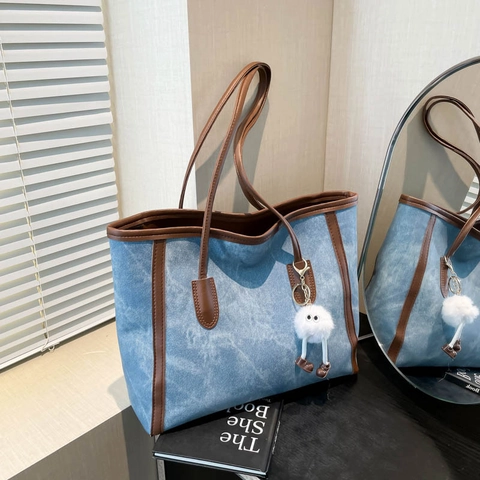 Borsa Tote Vintage a Blocchi di Colore per Donna Grande Capacità Pelle Sintetica Tela Borsa a Spalla 2025 Primavera Quotidiana