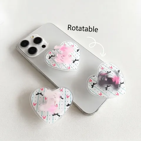 Herzförmiger Rotierender Handyhalter Acryl Süße Katze Schleife Desktop Griff Handy Zubehör