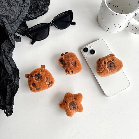Cute Capybara Plush Phone Holder Retractable Grip Expandable Plastic Base Stand For Smartphone Watching Videos Cartoon Animal