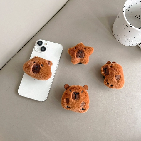 Cute Capybara Plush Phone Holder Retractable Grip Expandable Plastic Base Stand For Smartphone Watching Videos Cartoon Animal