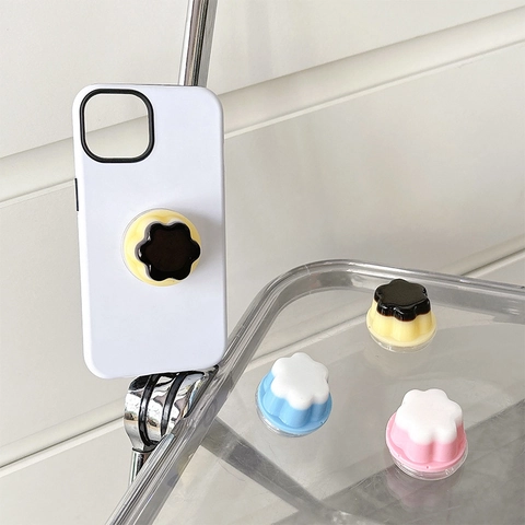 Flower Shape Phone Griptok Expanding Retractable Mobile Bracket Plastic Resin Double Color Jelly Pudding Style Hand Grip Decor