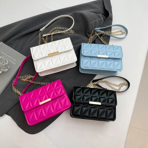 Borsa A Tracolla In Pelle PU Trapuntata Trama Geometrica A Rombi Catena Dorata Borsa A Mano Versatile Da Donna