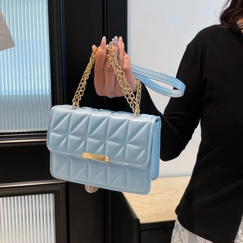 Borsa A Tracolla In Pelle PU Trapuntata Trama Geometrica A Rombi Catena Dorata Borsa A Mano Versatile Da Donna