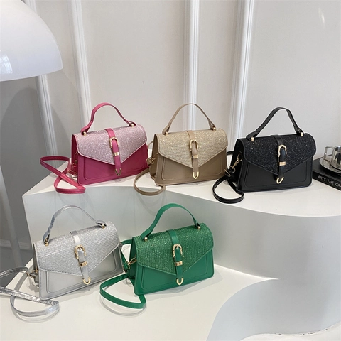 Sequin Splicing Women Crossbody Bag Flap Handbag With Handle And Adjustable Strap Small Square Shoulder Purse