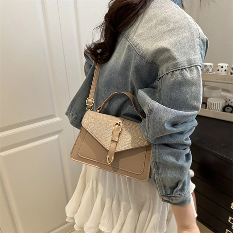 Sequin Splicing Women Crossbody Bag Flap Handbag With Handle And Adjustable Strap Small Square Shoulder Purse