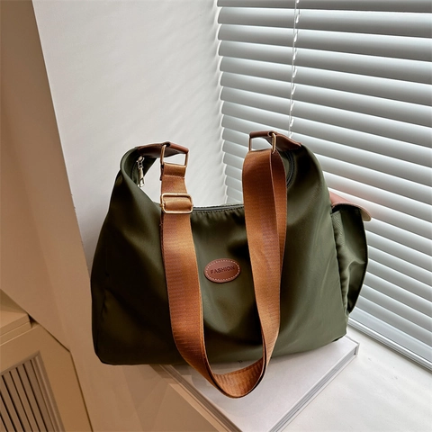 Bolso De Hombro De Nailon De Gran Capacidad Para Mujer Casual Minimalista Bolso Bandolera Con Correa Ancha Ajustable Moda Color Sólido