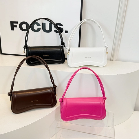 Minimalist PU Leather Underarm Bag For Women Retro Flap Shoulder Bag With Knotted Strap Solid Color Casual Baguette Bag