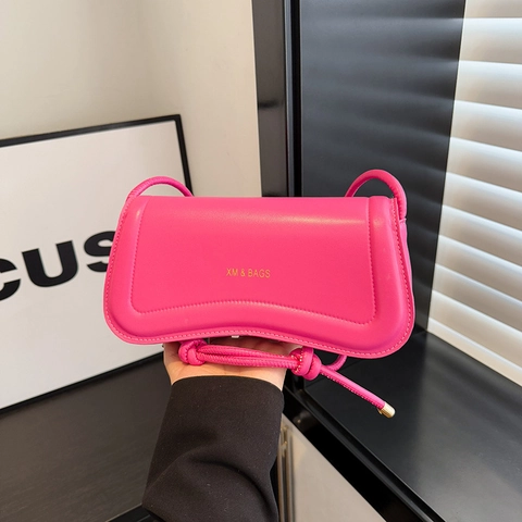 Minimalist PU Leather Underarm Bag For Women Retro Flap Shoulder Bag With Knotted Strap Solid Color Casual Baguette Bag