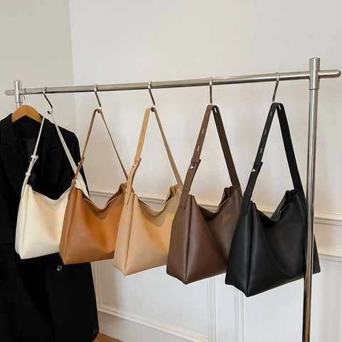 Women Large Capacity Shoulder Bag PU Leather Hobo Tote And Small Pouch Adjustable Strap Commuter Solid Color