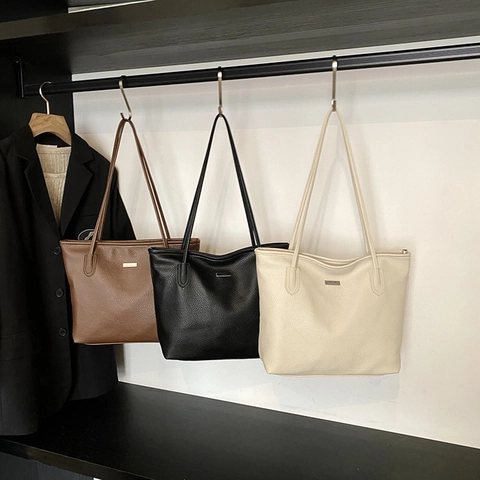 Sac Fourre-Tout Femme Grande Capacité Cuir PU Grain Litchi Bandoulières Confortables Sac Main Décontracté Style Coréen Vintage
