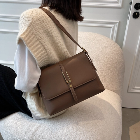 Borsa A Tracolla In Pelle PU Vintage Fibbia Dorata Patta Piccola Borsa Quadrata Per Donne Stile Urbano Minimalista