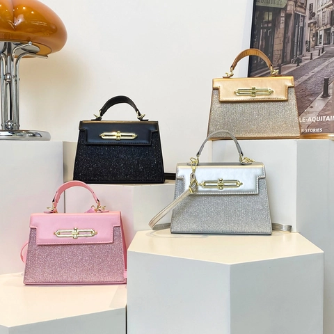 Sac à Bandoulière Tendance en Cuir PU à Paillettes pour Femmes Mini Sac à Main Carré avec Verrou en Métal Sac à Épaule Quotidien