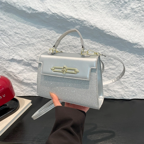 Chic Women PU Leather Handbag Elegant Sequin Glitter Shoulder Bag With Twist Lock And Adjustable Crossbody Strap
