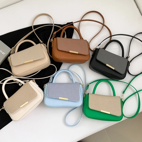 Borsa a Mano da Donna in Pelle PU con Patchwork di Moda Borsa a Tracolla Trendy per Pendolari con Fibbia in Metallo
