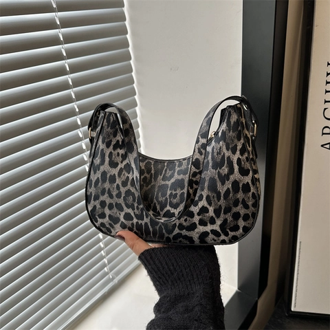 Leopardenmuster Hobo Tasche PU Leder Halbmond Unterachseltasche Vintage Chic Schultertasche Für Damen