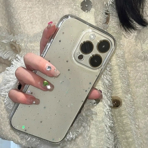 Glitzernde Transparente Handyhülle TPU Silikon Mit Stern Pailletten Fallschutz Ins Stil Für Smartphone Frauen