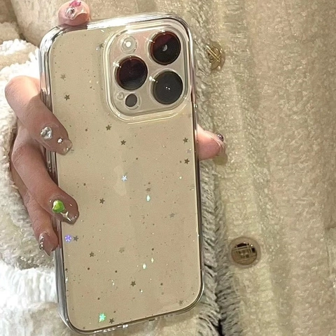 Glitzernde Transparente Handyhülle TPU Silikon Mit Stern Pailletten Fallschutz Ins Stil Für Smartphone Frauen