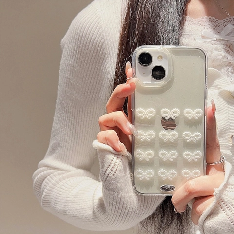 Transparente Glitzer Handyhülle Mit Künstliche Perlenbogen Aus Weichem TPU Silikon Stoßfeste Schutzhülle Kompatibel Mit IPhone