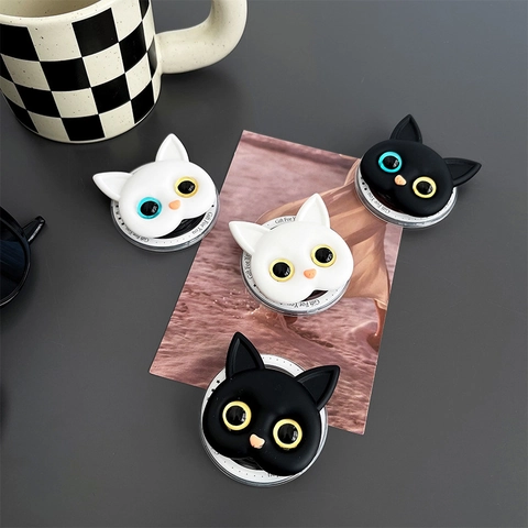 Soporte Para Teléfono Cabeza De Gato 3D Magnético Retráctil Plegable Agarre Móvil Ojos De Heterocromía Dibujos Animados Accesorio