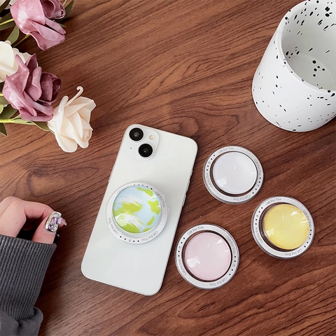 Support De Téléphone Magnétique Grip Tok Verre Cristal Rond Rétractable Support De Bureau Pliable Cadeau Pour Vous Style Ins