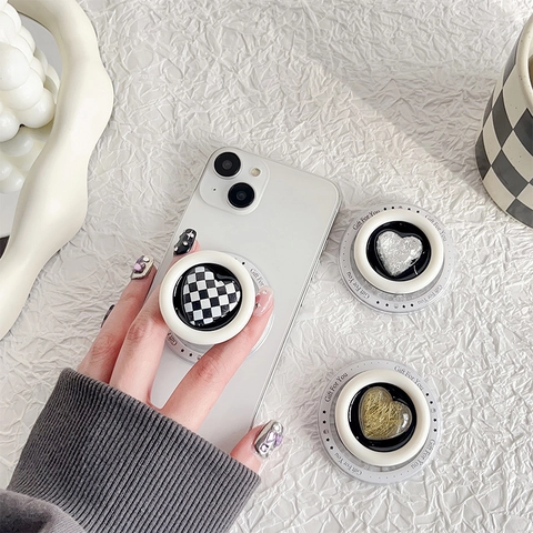 Magnetischer Handy Griff Herzform Magsafe Kompatibel Teleskop Halterung Ästhetisch Schachbrett Glitzer Kunststoff Zubehör