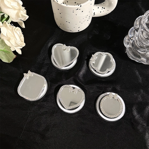 Support De Téléphone Magnétique Miroir Strass Grip Tok Coeur Fleur Noeud Design Support Airbag Pliable Base Magnétique Élégant