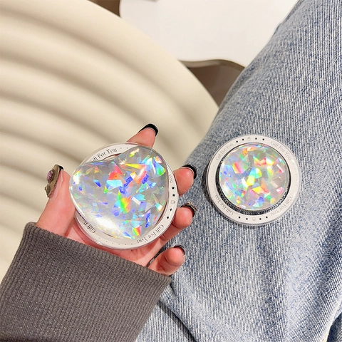 Magnetischer Handy Griptok Herz Runde Form Holografischer Laser Kunststoff Glas Erweiterbar Faltbarer Sockelständer