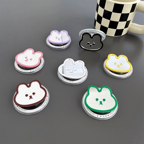 Rabbit Shape Mirror Magnetic Expanding Phone Grip Stand Portable Cute Cartoon Ins Style Universal Desktop Cellphone Holder