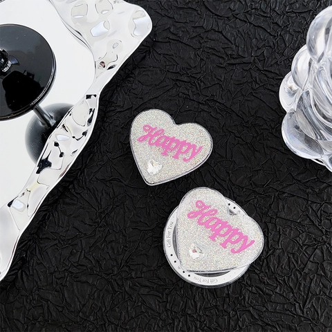 Hartvormige Telefoonhouder Glitter Hart Strass Uitschuifbare Telefoonstandaard Roze Happy Letters Bureau Accessoire