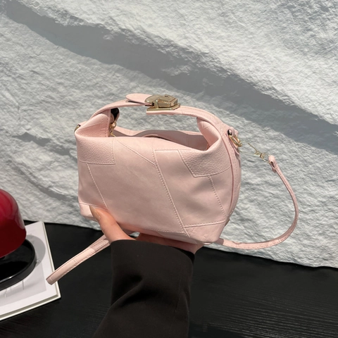 Women PU Leather Geometric Patchwork Crossbody Bag Solid Color Small Square Handbag With Adjustable Strap For Daily Commute