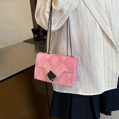 Borsa Tracolla Donna Goffrata Rombi Pelle Sintetica Tracolla Catena Fibbia Geometrica Piccola Borsa Quadrata Tendenza