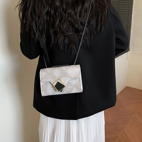 Borsa Tracolla Donna Goffrata Rombi Pelle Sintetica Tracolla Catena Fibbia Geometrica Piccola Borsa Quadrata Tendenza