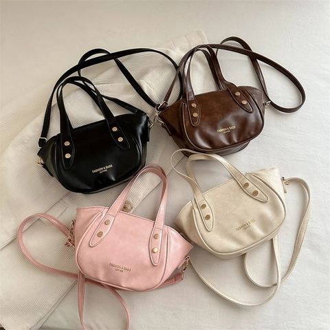 Fashion PU Leather Bucket Bag For Women Minimalist Rivet Decor Shoulder Crossbody Bag Casual Street Trend Handbag Purse