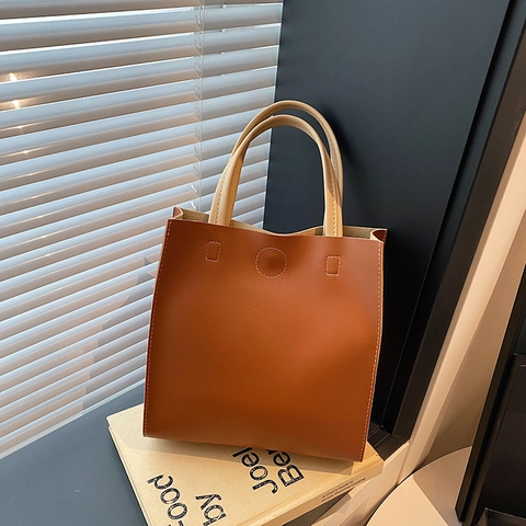Bolso de Mano de Gran Capacidad para Mujer Minimalista de Cuero PU Bolso de Hombro Color Sólido Hebilla Magnética para Oficina