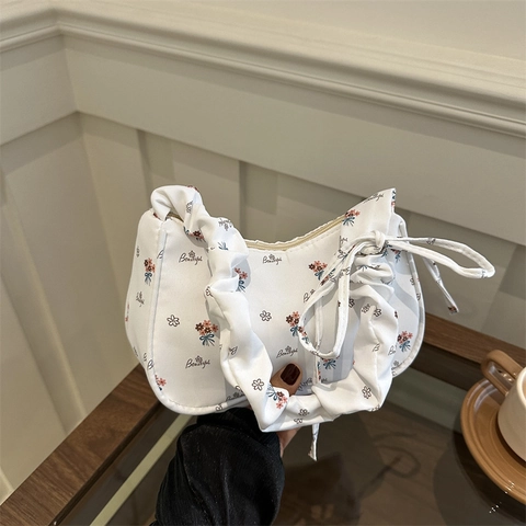 Borsa Sottobraccio Da Donna Con Motivo Floreale Manico Arricciato E Decorazione A Fiocco Borsa Hobo Piccola