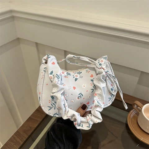 Borsa Sottobraccio Da Donna Con Motivo Floreale Manico Arricciato E Decorazione A Fiocco Borsa Hobo Piccola