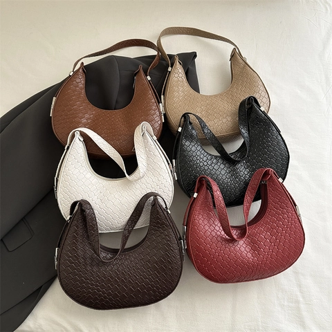 Sac Hobo Croissant Tissé En Cuir PU Sous Le Bras Sac À Épaule Pour Femmes Vintage Élégant Mode Style Niche